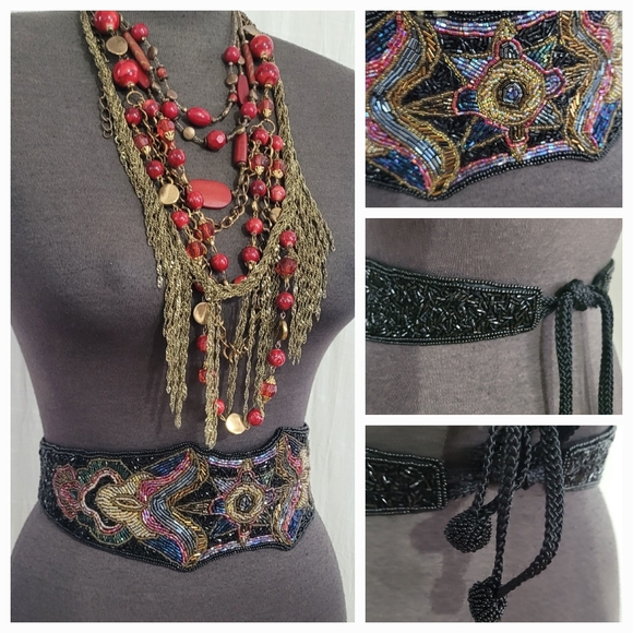 Colkectif Accessories - Elegant Beaded Black Waist Belt